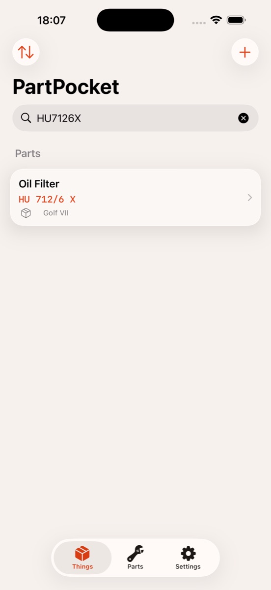 Searching for HU7126X finds the oil filter that was saved as HU 712/6 X.